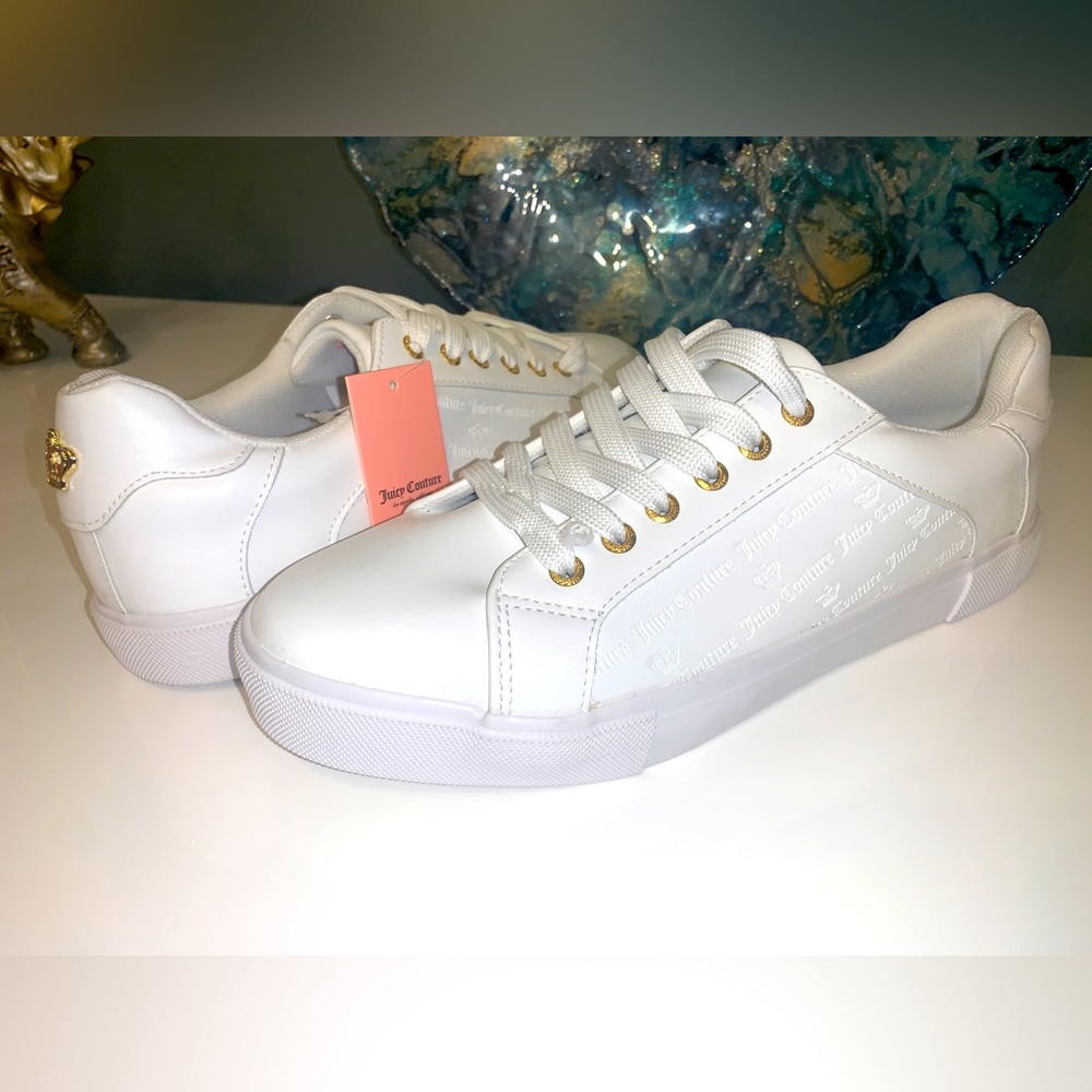 Juicy Couture White Embossed Crown Sneakers Shoes 9.5
